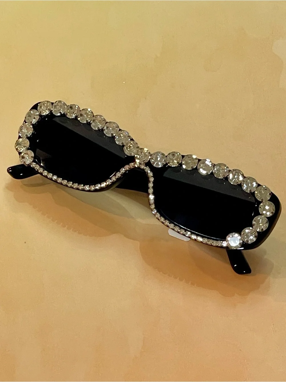 Anthropologie Boho Glam Black Crystal-Trim Rectangular Embellished Sunglasses - Picture 8 of 16